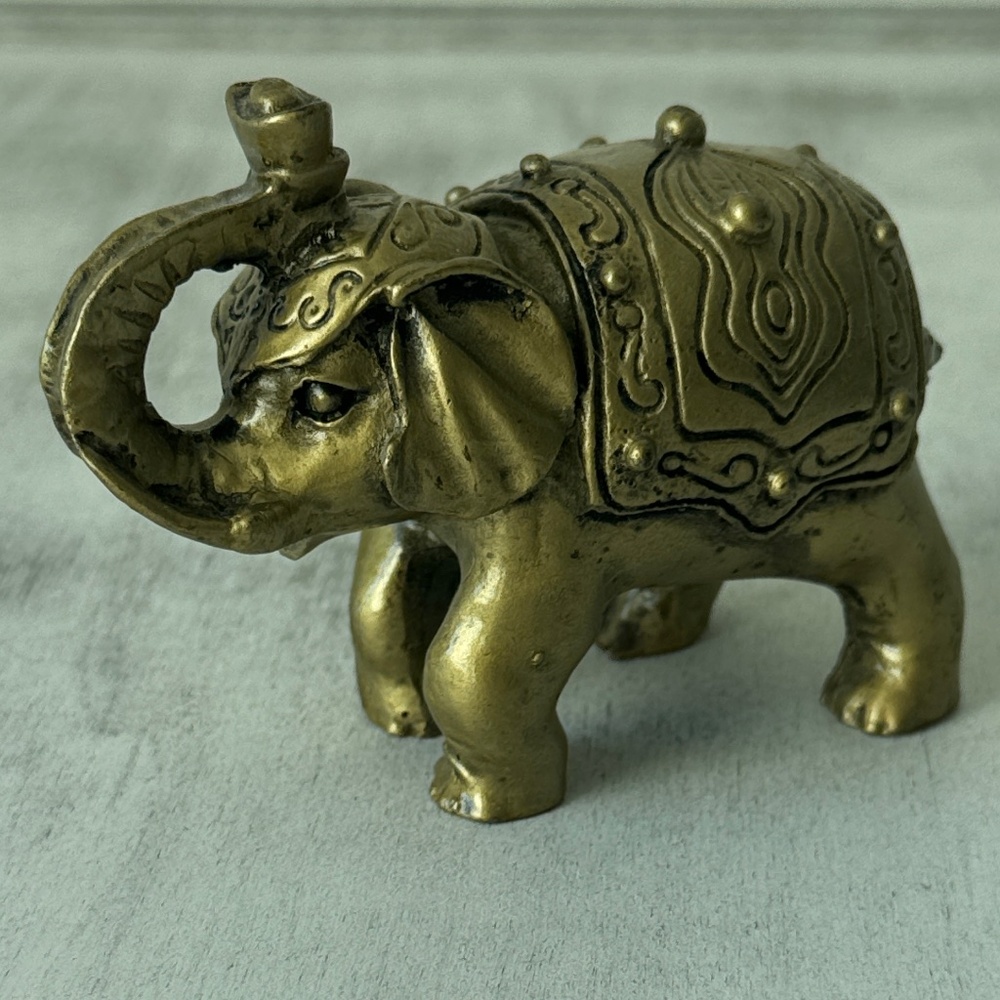 Elephant Golden Feng Shui Figurine Trunk Raised Elephant 3.5” Long